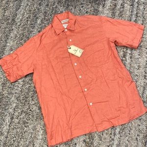 Caribbean men’s 100% linen button-down short sleeve casual shirt size medium nwt